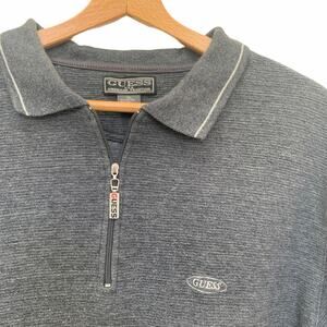 Guess Wool Blend Sweater Sz XL Men's Collared Quarter Zip Long Sleeve Gray